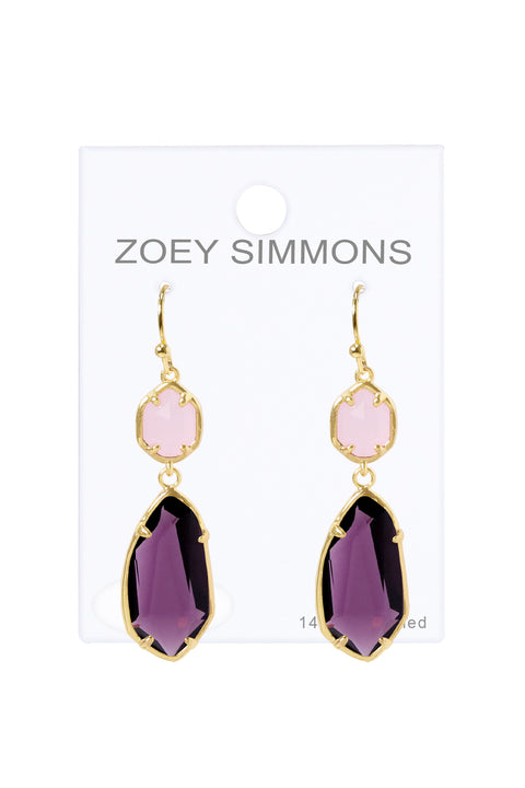 Lavender Crystal Hanging Drop Earrings - GF