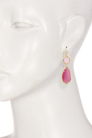 Pink Cat's Eye Hanging Drop Earrings - GF