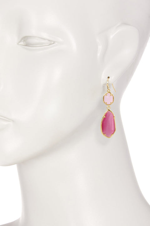 Pink Cat's Eye Hanging Drop Earrings - GF