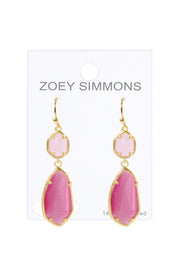 Pink Cat's Eye Hanging Drop Earrings - GF