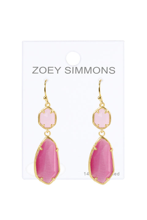 Pink Cat's Eye Hanging Drop Earrings - GF