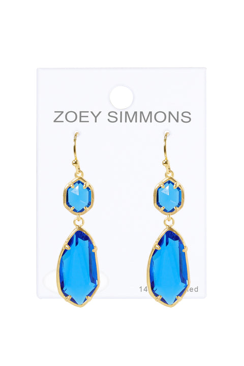 Swiss Blue Crystal Hanging Drop Earrings - GF