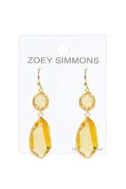 Yellow Crystal Hanging Drop Earrings - GF