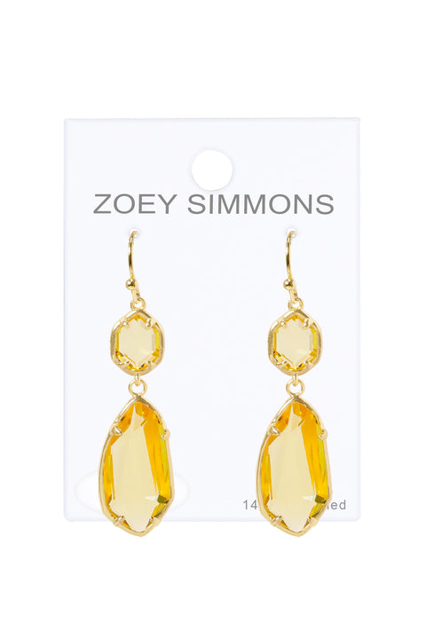 Yellow Crystal Hanging Drop Earrings - GF
