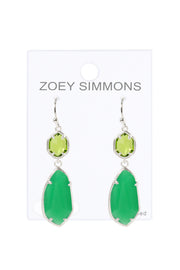 Green Chalcedony Crystal Hanging Drop Earrings - SF