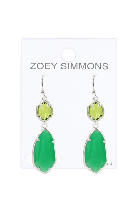 Green Chalcedony Crystal Hanging Drop Earrings - SF