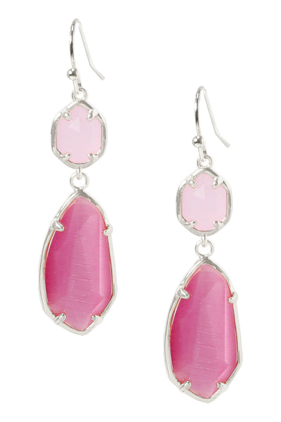 Pink Cat's Eye Hanging Drop Earrings - SF