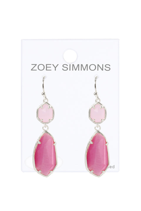 Pink Cat's Eye Hanging Drop Earrings - SF