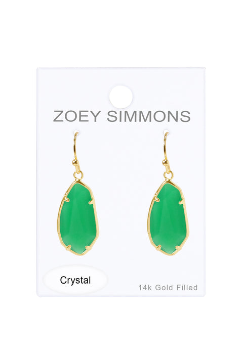 Green Chalcedony Crystal Fancy Cut Drop Earrings - GF