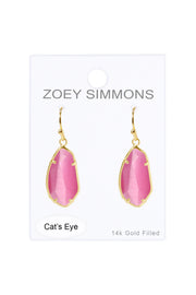 Pink Cat's Eye Fancy Cut Drop Earrings - GF