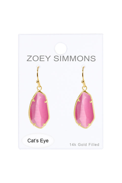 Pink Cat's Eye Fancy Cut Drop Earrings - GF