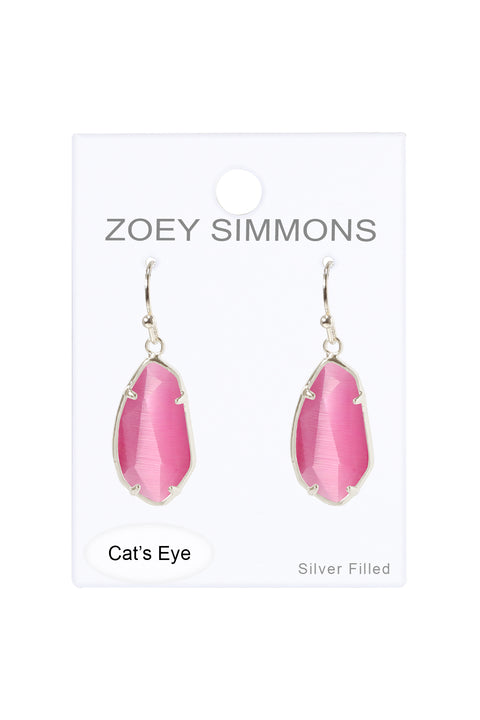 Pink Cat's Eye Fancy Cut Drop Earrings - SF