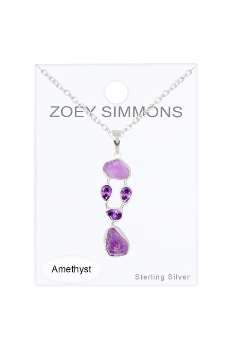 Sterling Silver & Amethyst Pendant Necklace - SS