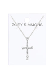 Sterling Silver Nugget Cross Pendant Necklace - SF