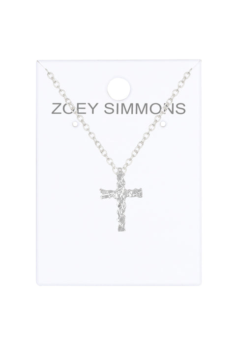 Sterling Silver Nugget Cross Pendant Necklace - SF