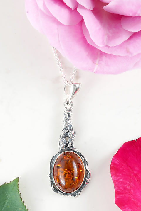 Baltic Amber & Sterling Silver Pendant Necklace - SS