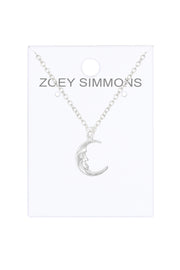 Sterling Silver Man In The Moon Charm Necklace - SF