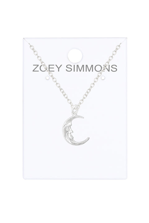 Sterling Silver Man In The Moon Charm Necklace - SF