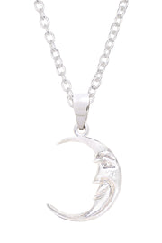 Sterling Silver Man In The Moon Charm Necklace - SF