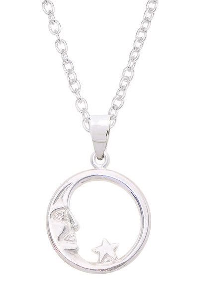 Sterling Silver Moon & Star Pendant Necklace - SF