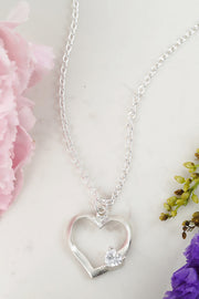 Sterling Silver & CZ Heart Pendant Necklace - SF