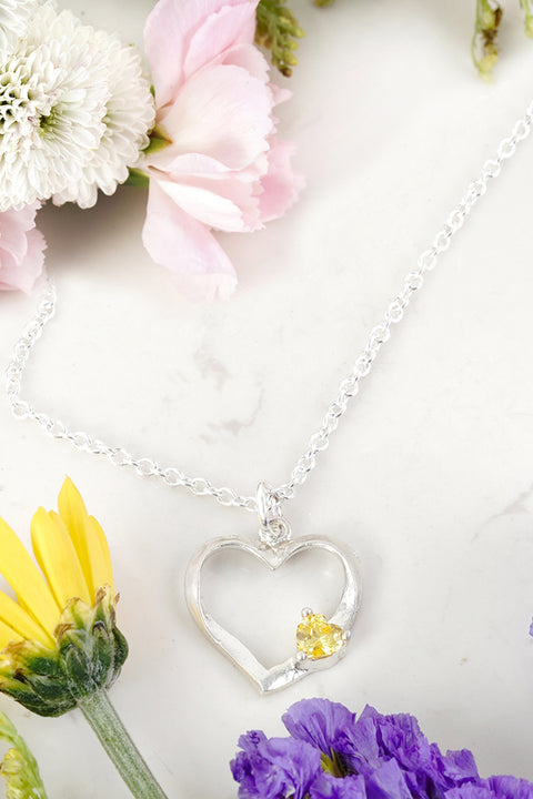 Sterling Silver & CZ Heart Pendant Necklace - SF