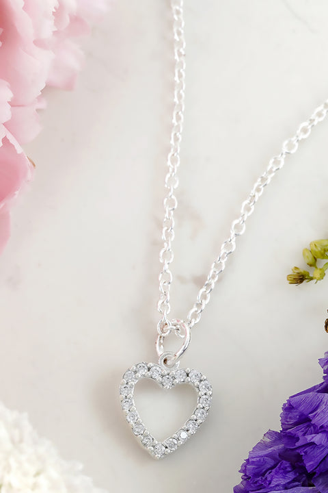 Micro Pave CZ Heart Pendant Necklace - SF