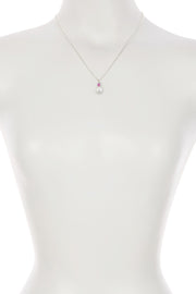 Sterling Silver Faux Pearl & Pink CZ Pendant Necklace - SS