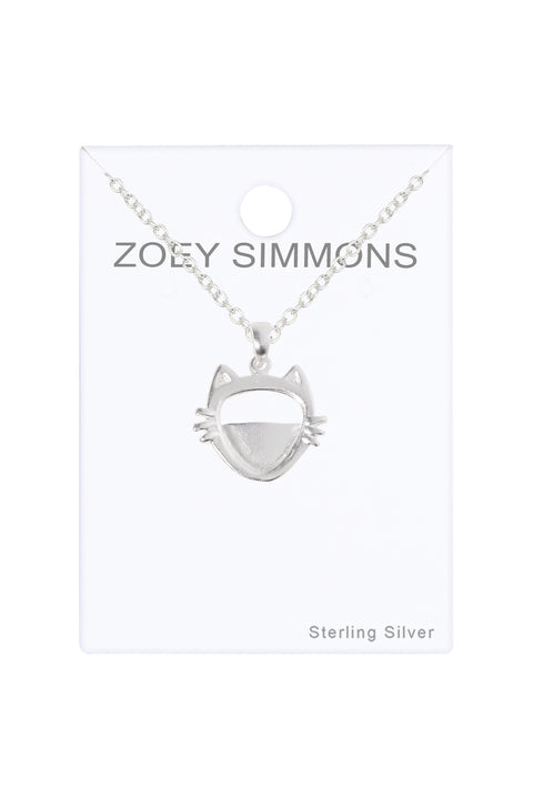 Sterling Silver Cat Pendant Necklace - SS