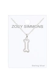 Sterling Silver Dog Bone Pendant Necklace - SS