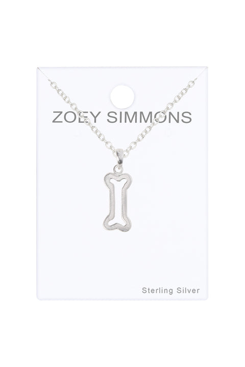 Sterling Silver Dog Bone Pendant Necklace - SS