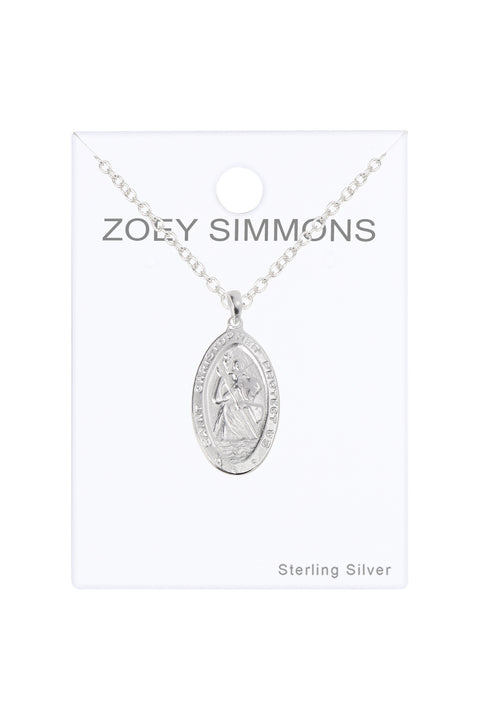 Sterling Silver Saint Christopher Medallion Necklace - SS