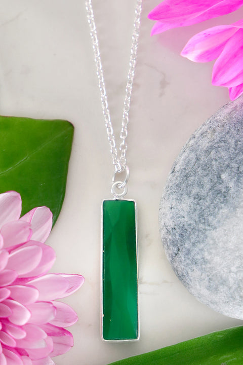 Green Onyx Bar Pendant Necklace - SF