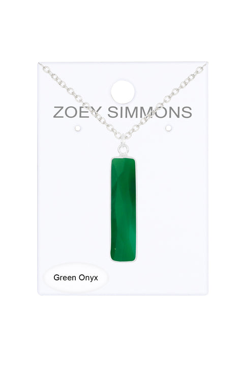 Green Onyx Bar Pendant Necklace - SF