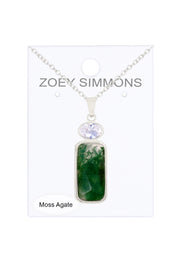 Moss Agate With CZ Pendant Necklace - SF