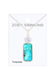 Turquoise With CZ Pendant Necklace - SF