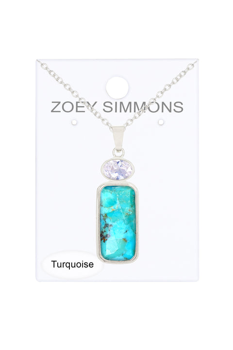 Turquoise With CZ Pendant Necklace - SF