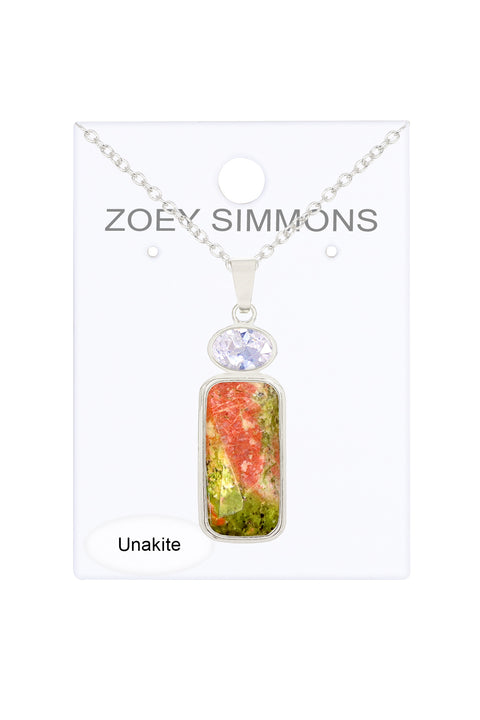 Unakite With CZ Pendant Necklace - SF