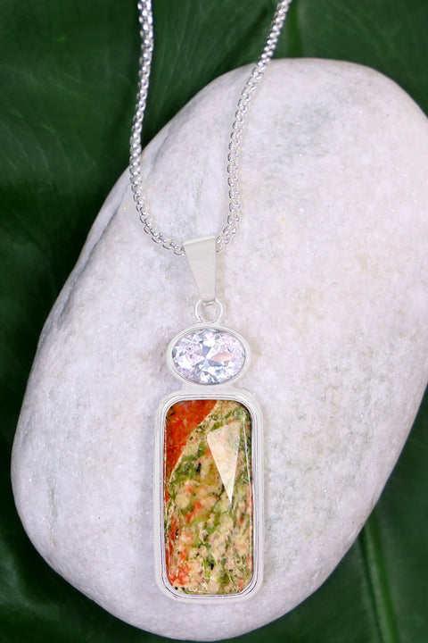 Unakite With CZ Pendant Necklace - SF