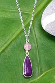 Amethyst & Rose Quartz Pendant Necklace - SF