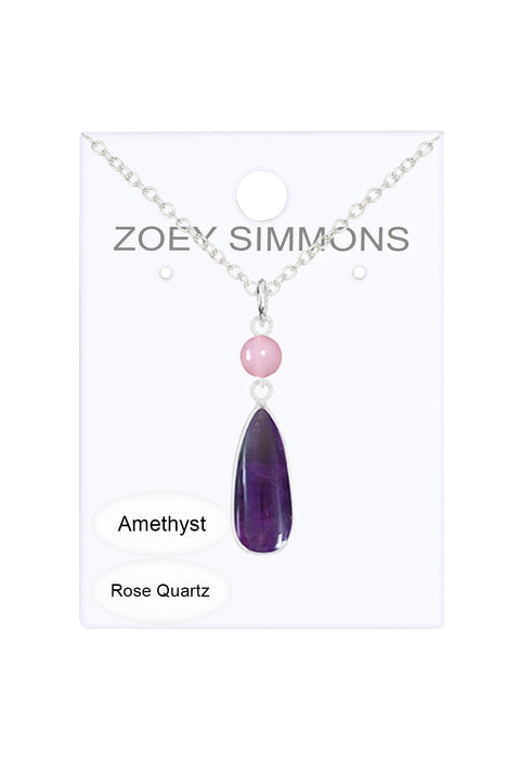 Amethyst & Rose Quartz Pendant Necklace - SF