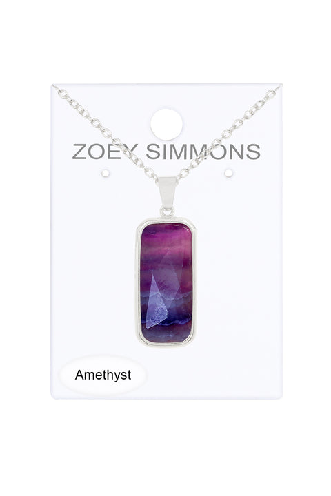 Amethyst Rectangle Pendant Necklace - SF