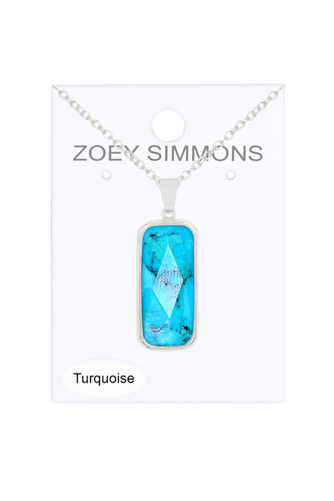 Turquoise Rectangle Pendant Necklace - SF