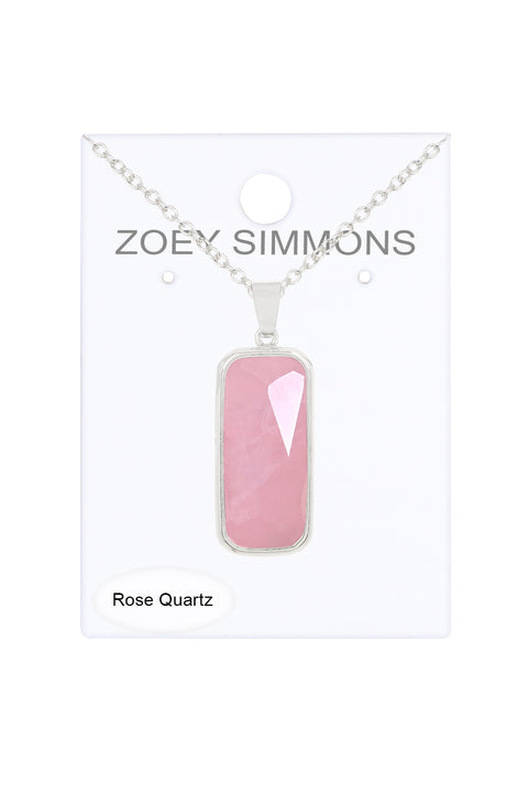 Rose Quartz Rectangle Pendant Necklace - SF