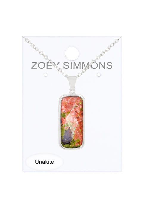 Unakite Rectangle Pendant Necklace - SF