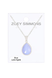 Blue Lace Agate Teardrop Necklace - SF