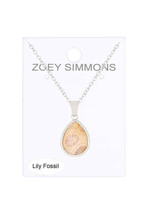 Lily Fossil Teardrop Pendant Necklace - SF