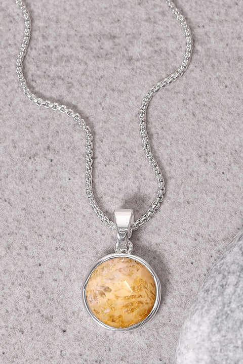 Lily Fossil Round Pendant Necklace - SF