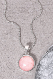 Rose Quartz Round Pendant Necklace - SF