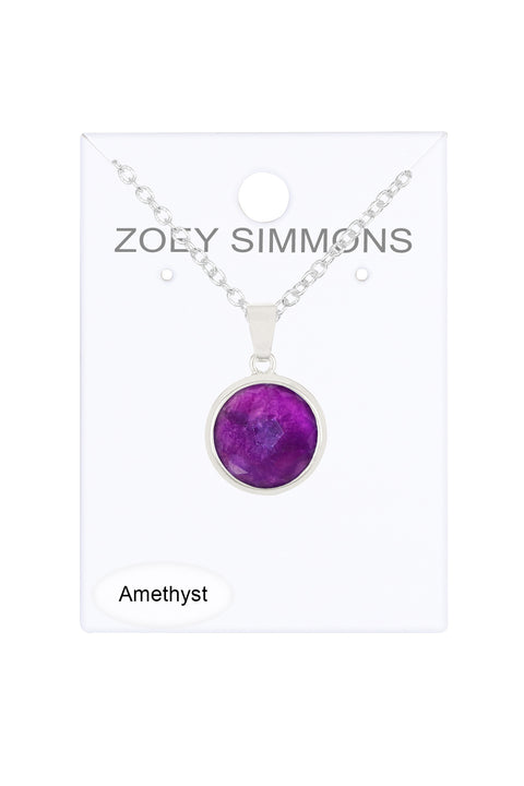 Amethyst Round Pendant Necklace - SF